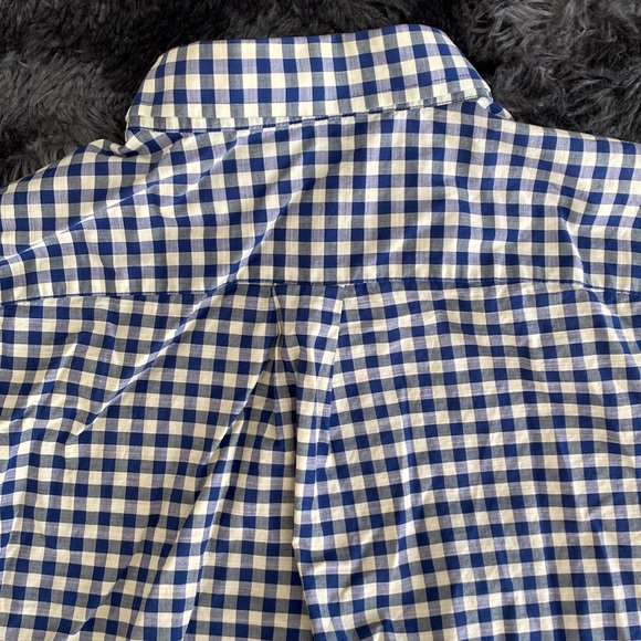 Daniel Crémieux navy pale yellow plaid checkered short-sleeve button down shirt - Picture 12 of 17